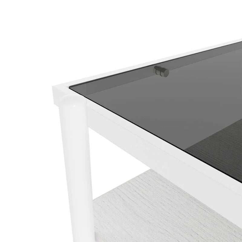 Modern Rectangular Coffee Table with Tempered Glass Surface for Living Room 26