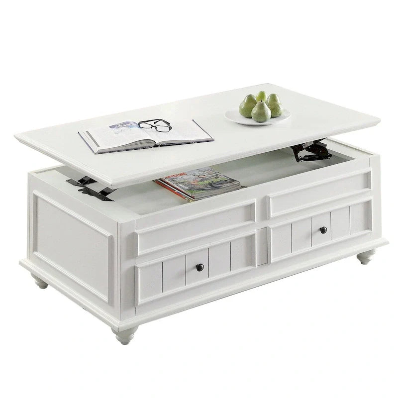 48-Inch Lift-Top Coffee Table with 2 Drawers in White Poplar Wood 1