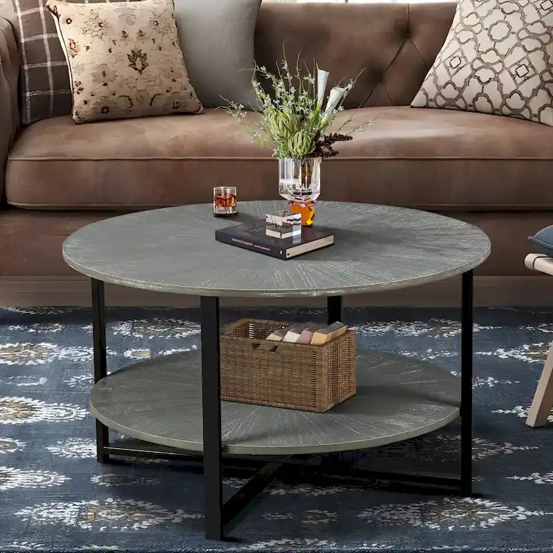 Two-Tier Round Coffee Table with Storage 28