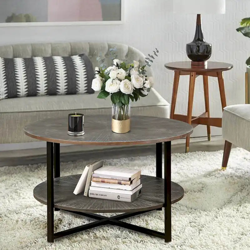 Two-Tier Round Coffee Table with Storage 29