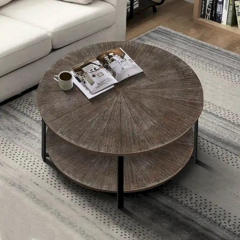 Two-Tier Round Coffee Table with Storage 1