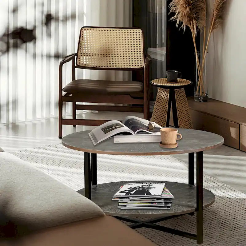 Two-Tier Round Coffee Table with Storage 2