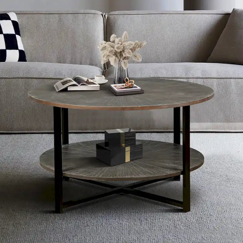 Two-Tier Round Coffee Table with Storage 3