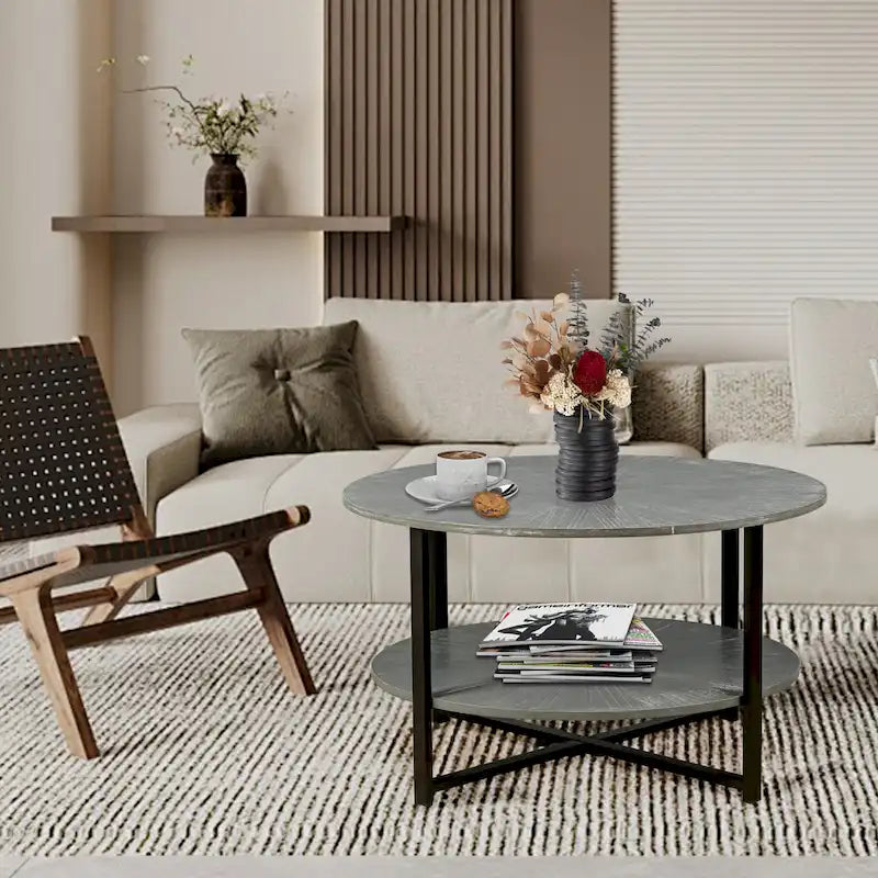 Two-Tier Round Coffee Table with Storage 4