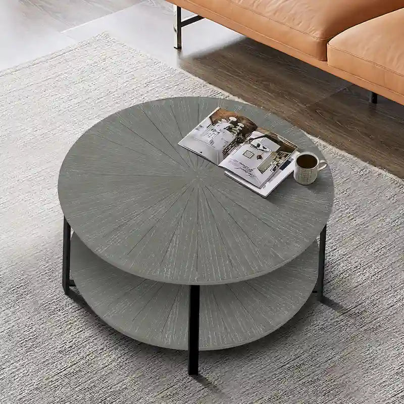 Two-Tier Round Coffee Table with Storage 5