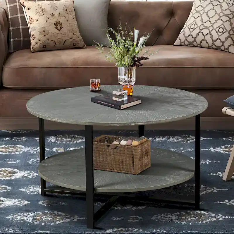 Two-Tier Round Coffee Table with Storage 6