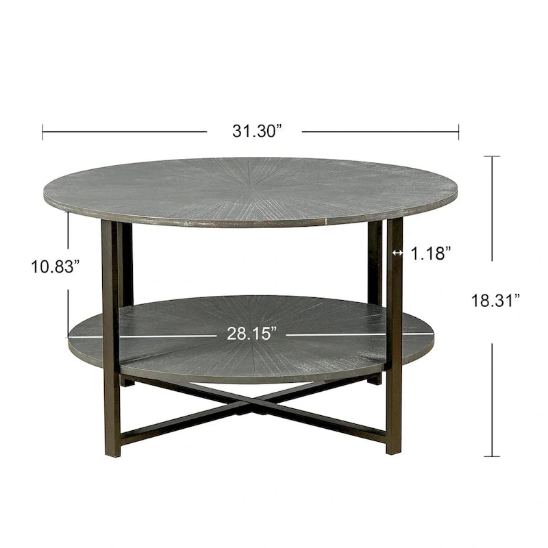 Two-Tier Round Coffee Table with Storage 7