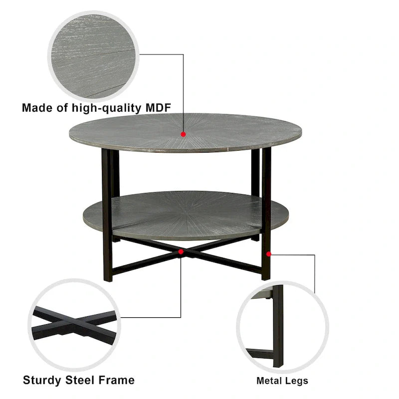Two-Tier Round Coffee Table with Storage 8