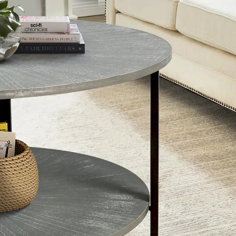 Two-Tier Round Coffee Table with Storage 10