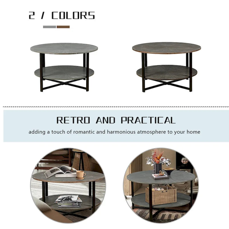 Two-Tier Round Coffee Table with Storage 14