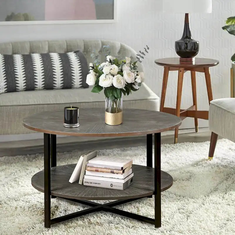 Two-Tier Round Coffee Table with Storage 18