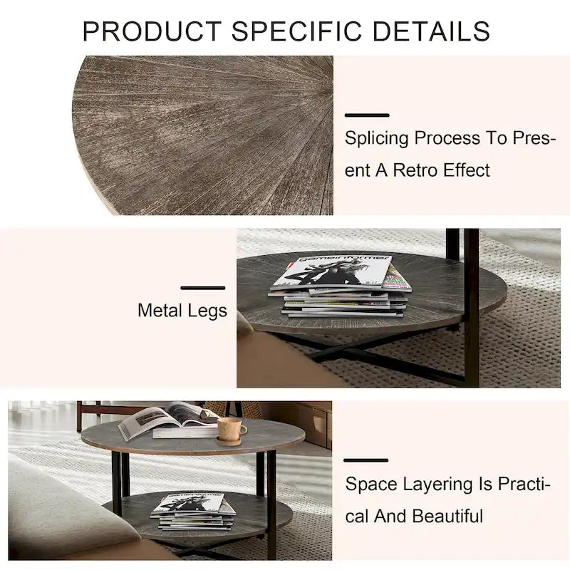 Two-Tier Round Coffee Table with Storage 22