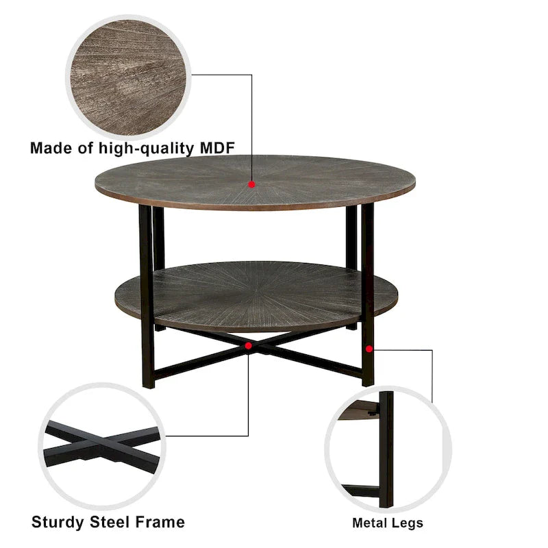 Two-Tier Round Coffee Table with Storage 23