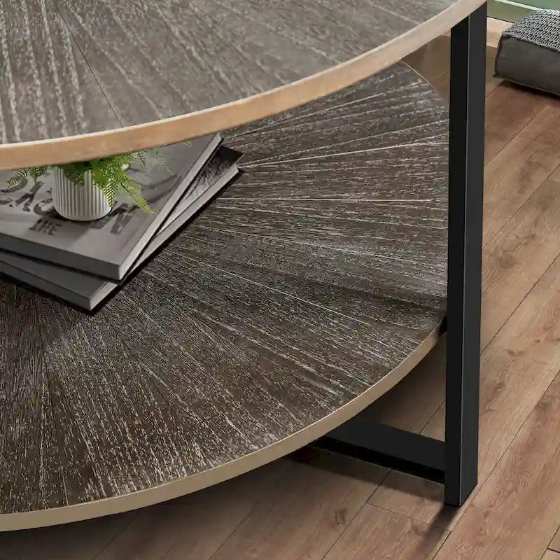 Two-Tier Round Coffee Table with Storage 25