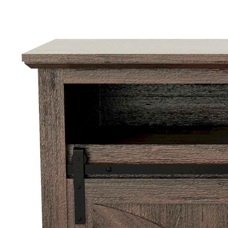 68-Inch Walnut Sliding Barn Door TV Stand Console with Open Storage Compartment 10