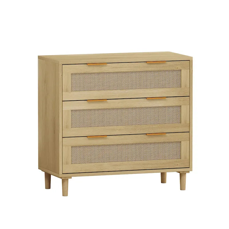 Oak Storage Cabinet with 3 Rattan Drawers - Dimensions: 31.5L x 15.55W x 30.12H 1