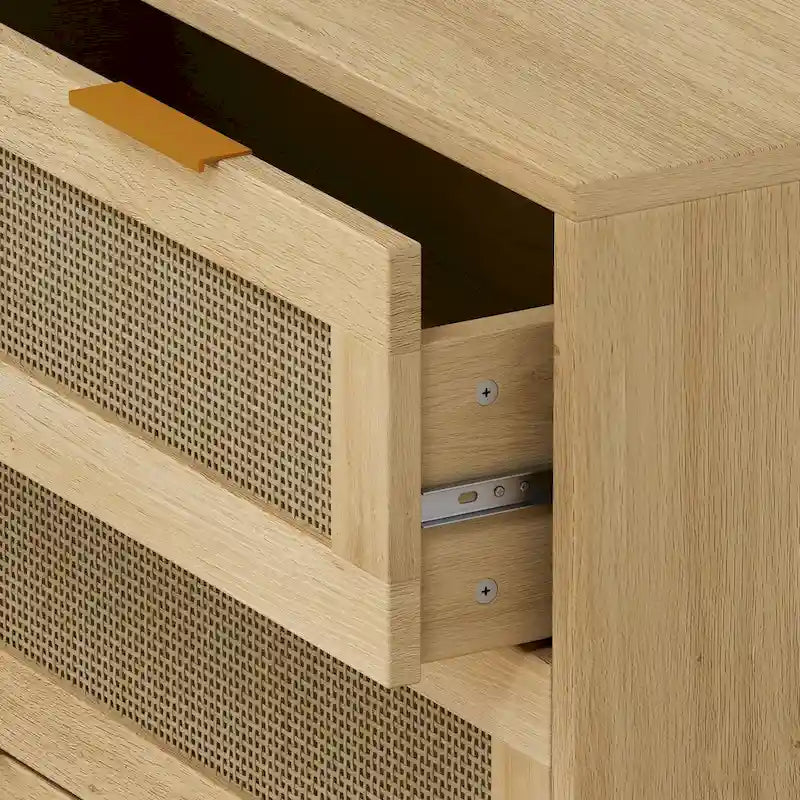 Oak Storage Cabinet with 3 Rattan Drawers - Dimensions: 31.5L x 15.55W x 30.12H 4