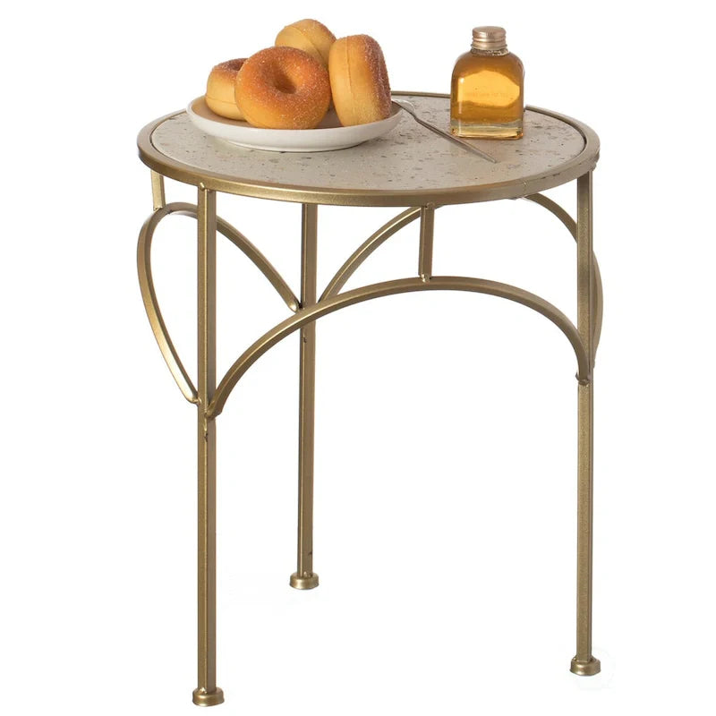 Set of 3 Decorative Gold Metal Round Plant Stands with Modern White Marble Top - Stylish End Side Tables 2