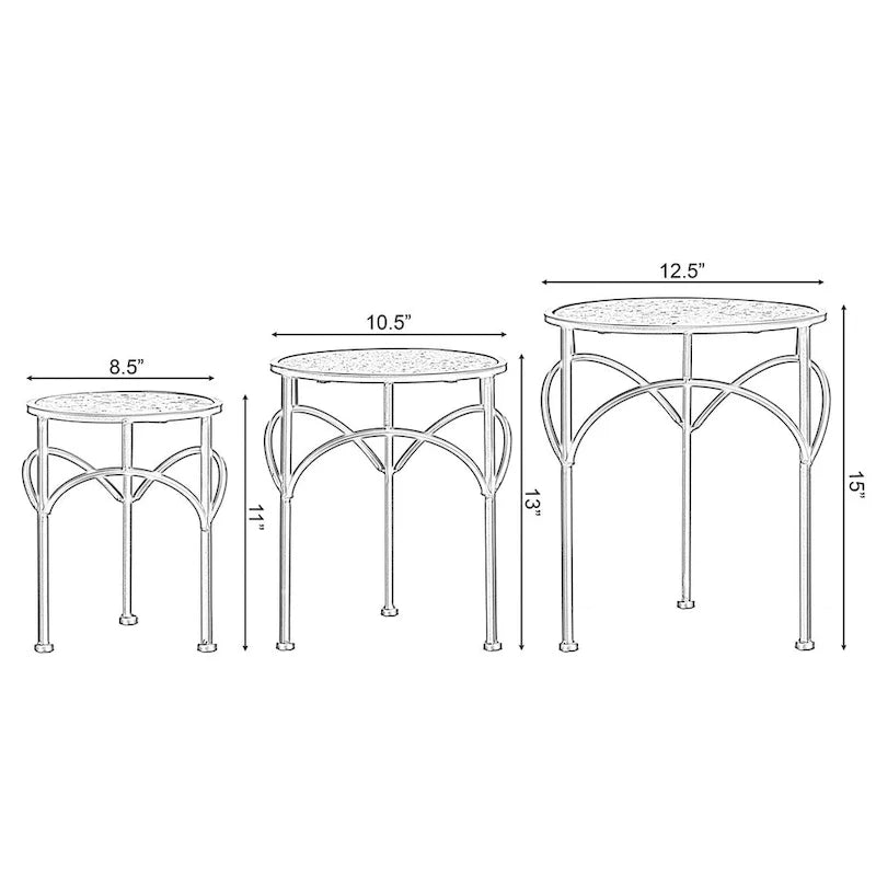 Set of 3 Decorative Gold Metal Round Plant Stands with Modern White Marble Top - Stylish End Side Tables 4