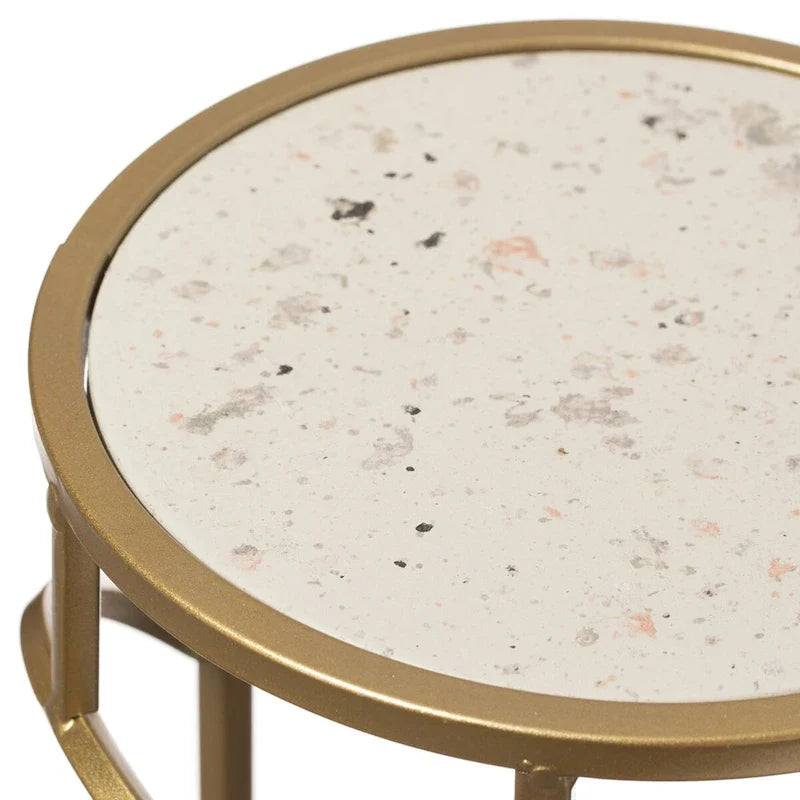 Set of 3 Decorative Gold Metal Round Plant Stands with Modern White Marble Top - Stylish End Side Tables 6