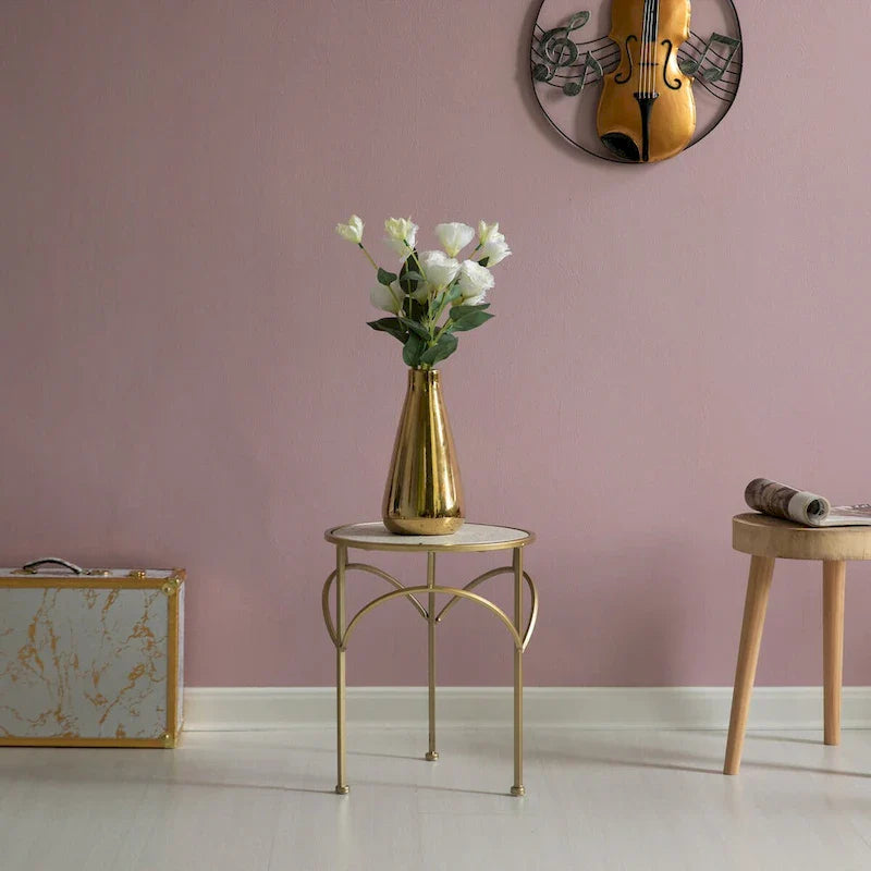 Set of 3 Decorative Gold Metal Round Plant Stands with Modern White Marble Top - Stylish End Side Tables 8