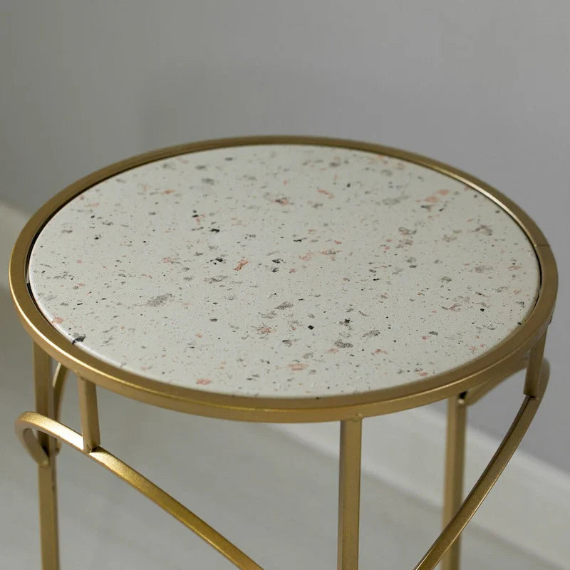 Set of 3 Decorative Gold Metal Round Plant Stands with Modern White Marble Top - Stylish End Side Tables 9