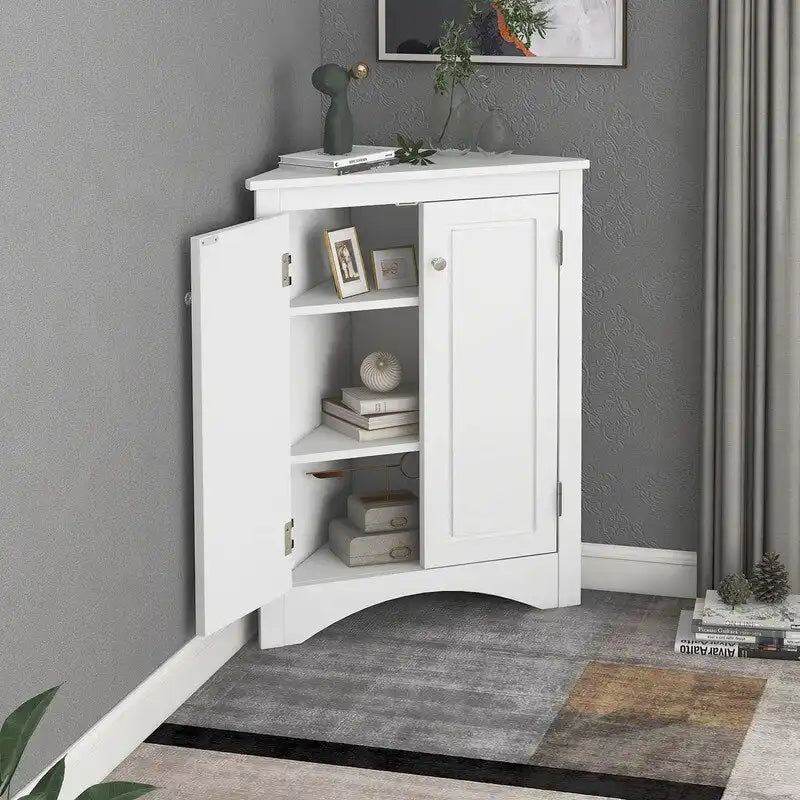 Freestanding Corner Triangle Bathroom Storage Cabinet with Adjustable Shelves - Versatile Accent Cabinet for Living Room 32