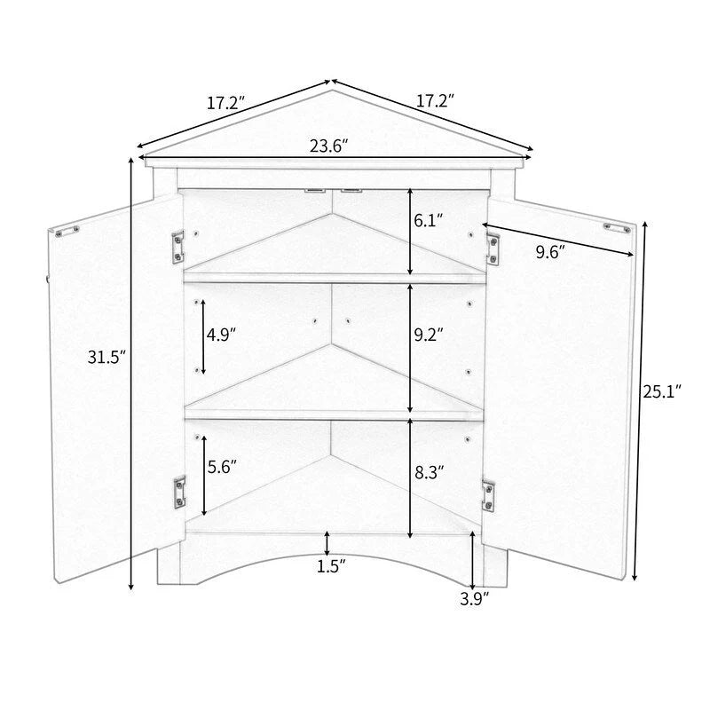 Freestanding Corner Triangle Bathroom Storage Cabinet with Adjustable Shelves - Versatile Accent Cabinet for Living Room 2