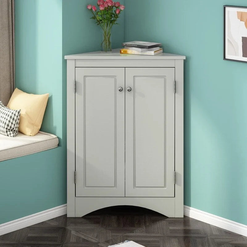 Freestanding Corner Triangle Bathroom Storage Cabinet with Adjustable Shelves - Versatile Accent Cabinet for Living Room 4