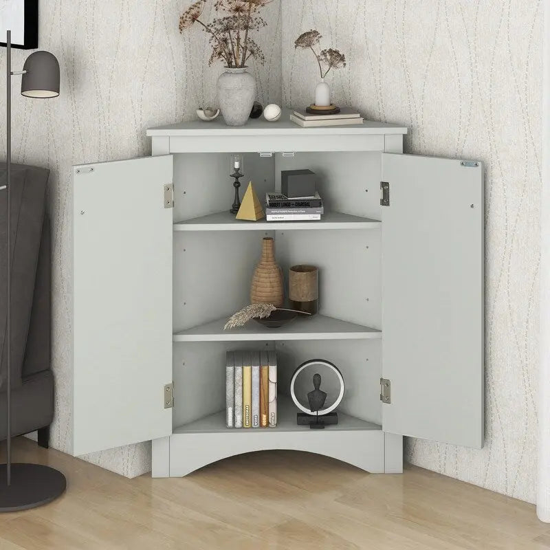Freestanding Corner Triangle Bathroom Storage Cabinet with Adjustable Shelves - Versatile Accent Cabinet for Living Room 6