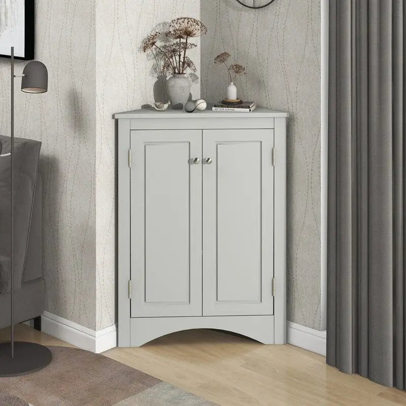 Freestanding Corner Triangle Bathroom Storage Cabinet with Adjustable Shelves - Versatile Accent Cabinet for Living Room 10