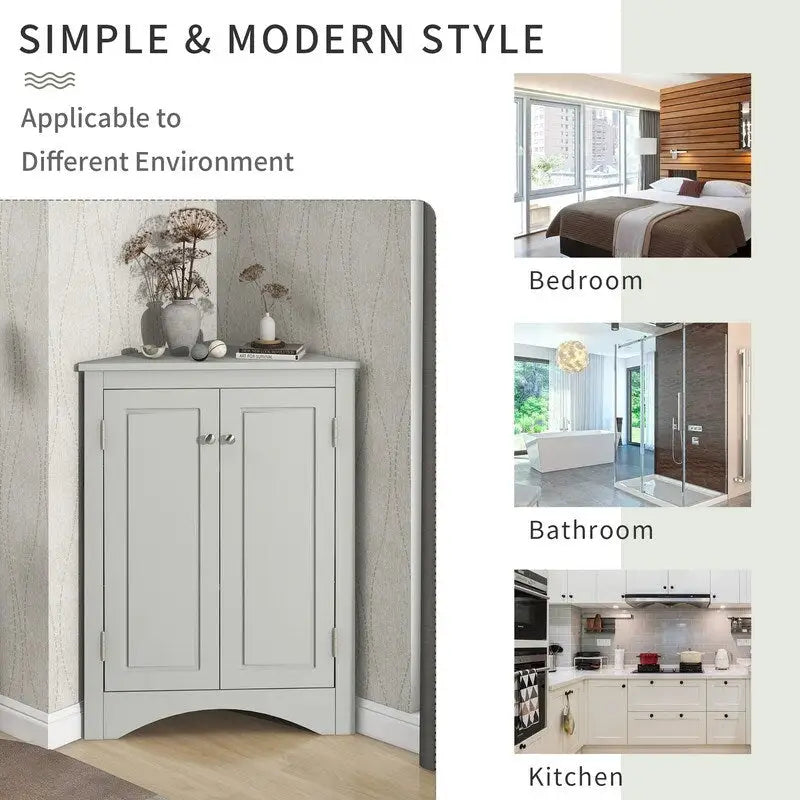 Freestanding Corner Triangle Bathroom Storage Cabinet with Adjustable Shelves - Versatile Accent Cabinet for Living Room 11