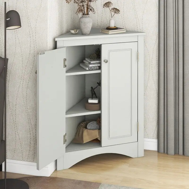 Freestanding Corner Triangle Bathroom Storage Cabinet with Adjustable Shelves - Versatile Accent Cabinet for Living Room 12