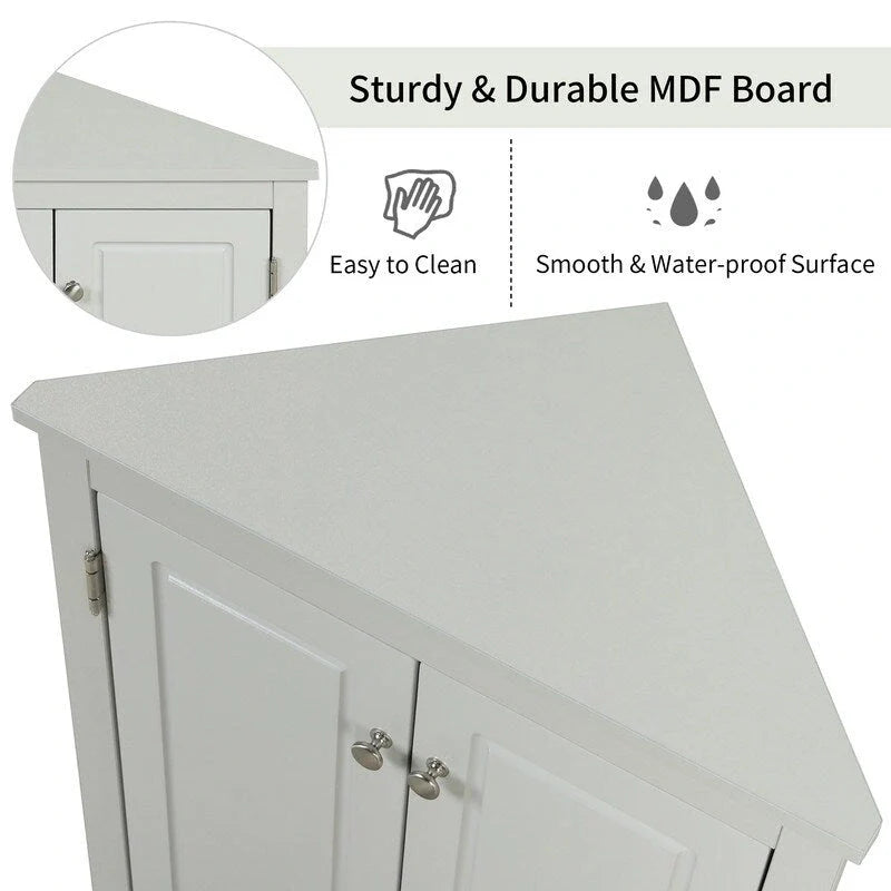 Freestanding Corner Triangle Bathroom Storage Cabinet with Adjustable Shelves - Versatile Accent Cabinet for Living Room 14