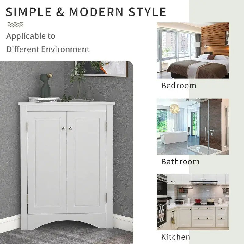 Freestanding Corner Triangle Bathroom Storage Cabinet with Adjustable Shelves - Versatile Accent Cabinet for Living Room 18