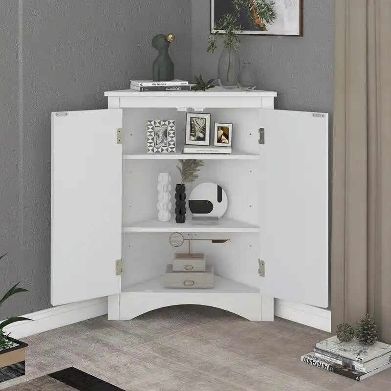 Freestanding Corner Triangle Bathroom Storage Cabinet with Adjustable Shelves - Versatile Accent Cabinet for Living Room 20