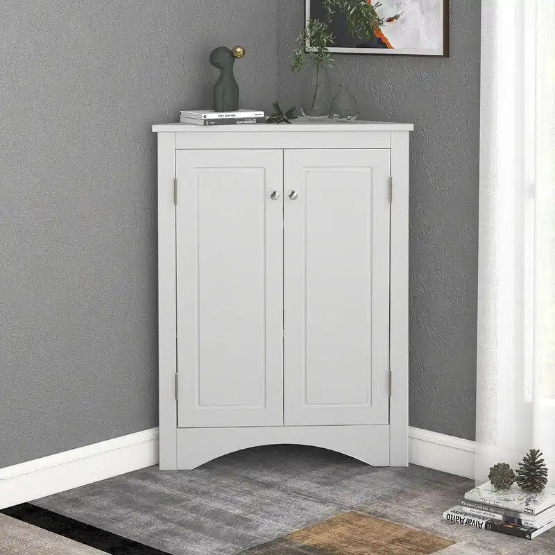 Freestanding Corner Triangle Bathroom Storage Cabinet with Adjustable Shelves - Versatile Accent Cabinet for Living Room 21
