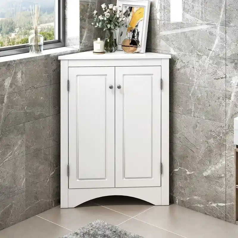 Freestanding Corner Triangle Bathroom Storage Cabinet with Adjustable Shelves - Versatile Accent Cabinet for Living Room 22