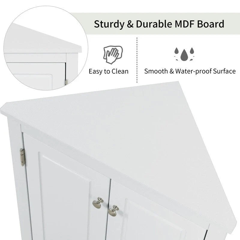 Freestanding Corner Triangle Bathroom Storage Cabinet with Adjustable Shelves - Versatile Accent Cabinet for Living Room 26