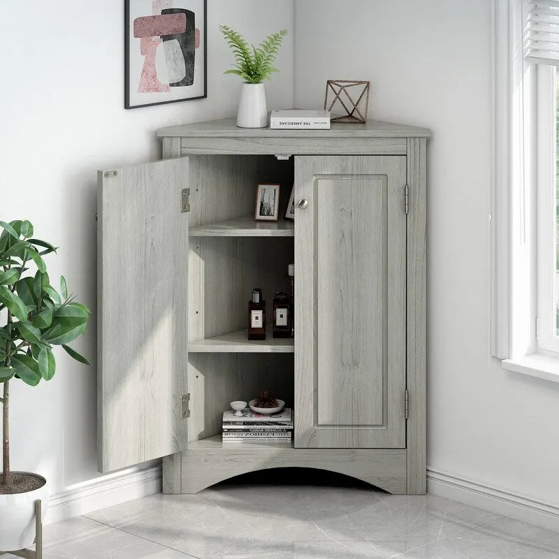 Freestanding Corner Triangle Bathroom Storage Cabinet with Adjustable Shelves - Versatile Accent Cabinet for Living Room 29