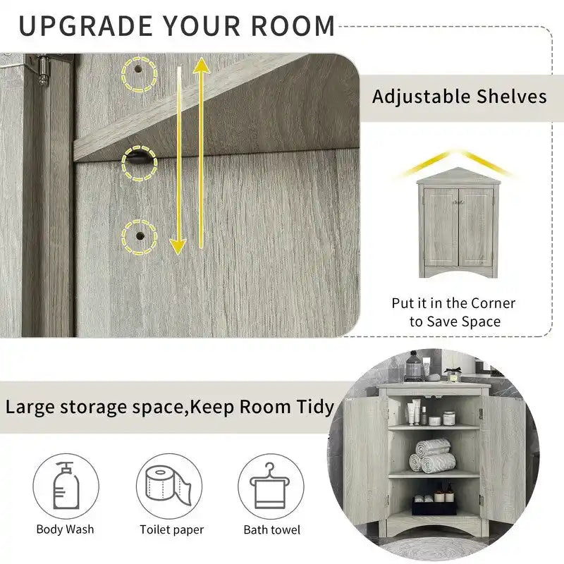 Freestanding Corner Triangle Bathroom Storage Cabinet with Adjustable Shelves - Versatile Accent Cabinet for Living Room 31