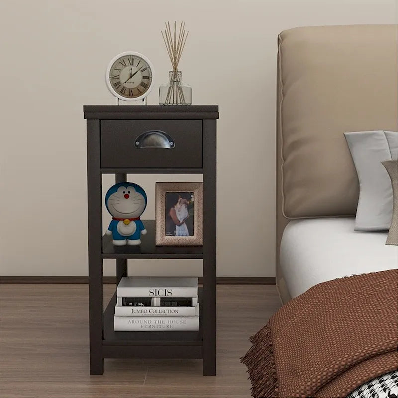Flip-Over Design Narrow Side Table with Drawers and Bottom Shelf 4