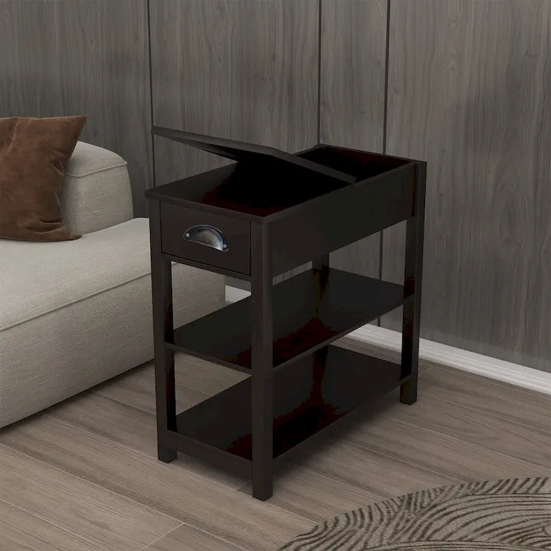 Flip-Over Design Narrow Side Table with Drawers and Bottom Shelf 5