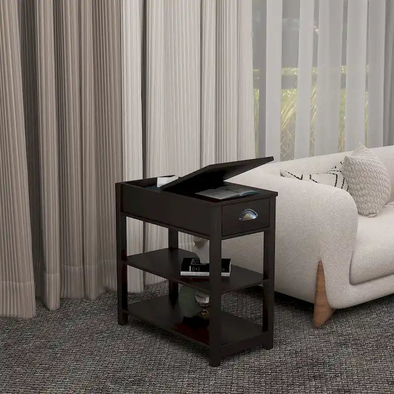 Flip-Over Design Narrow Side Table with Drawers and Bottom Shelf 6