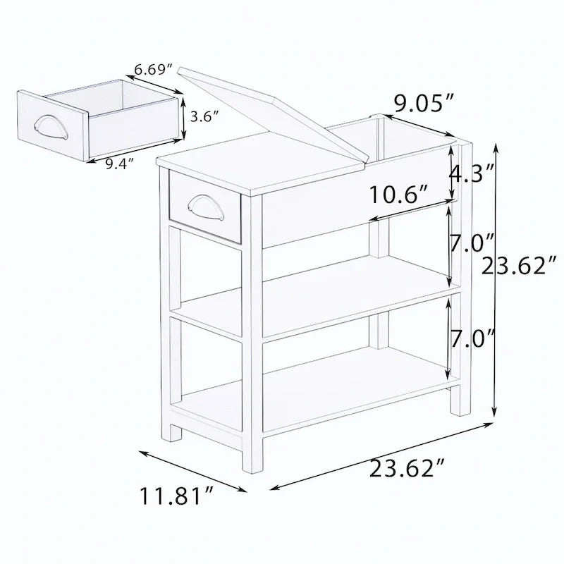 Flip-Over Design Narrow Side Table with Drawers and Bottom Shelf 7