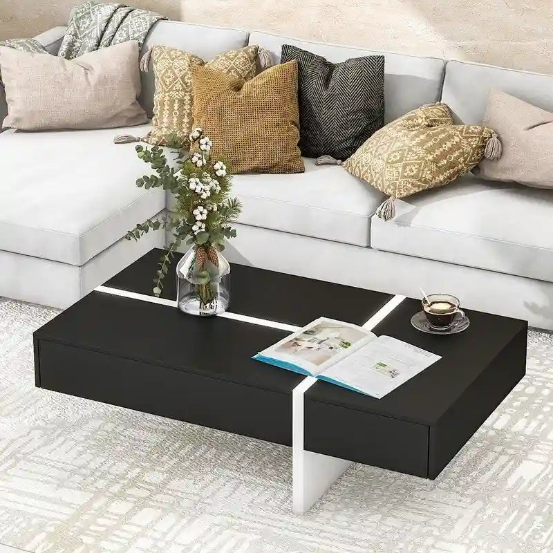 Contemporary Rectangular Coffee Table for Living Room - High Gloss Finish Cocktail Table, Ideal Centerpiece for Sofas 25