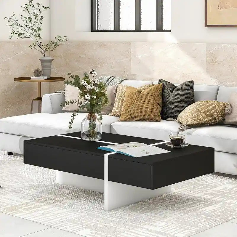 Contemporary Rectangular Coffee Table for Living Room - High Gloss Finish Cocktail Table, Ideal Centerpiece for Sofas 2