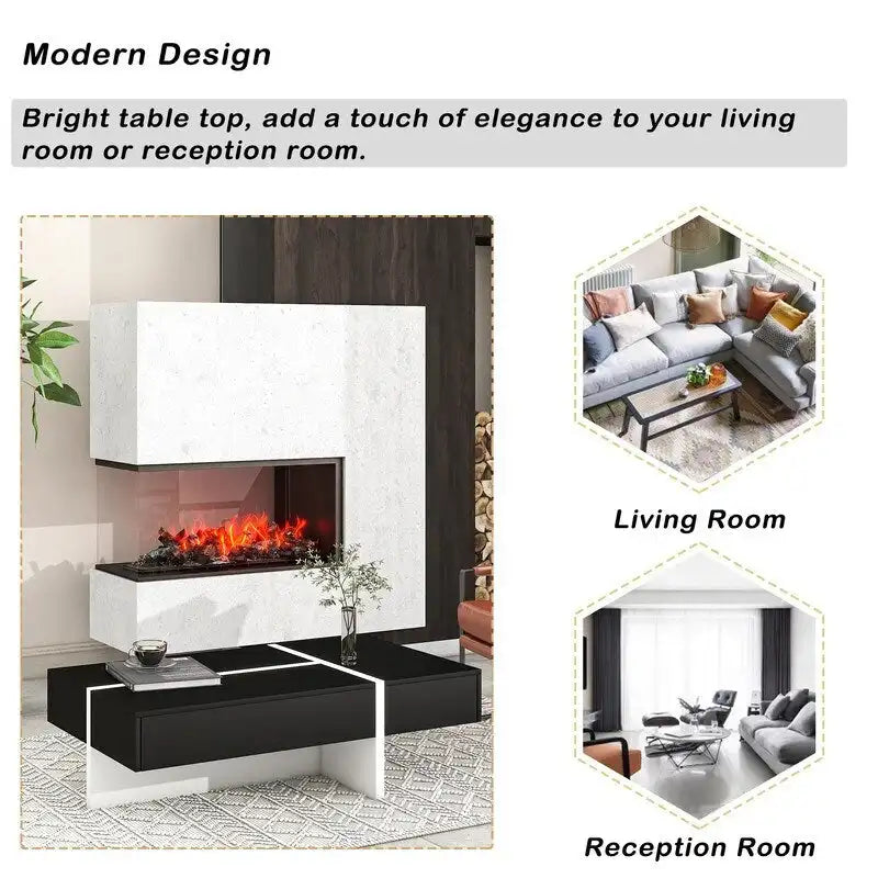 Contemporary Rectangular Coffee Table for Living Room - High Gloss Finish Cocktail Table, Ideal Centerpiece for Sofas 7