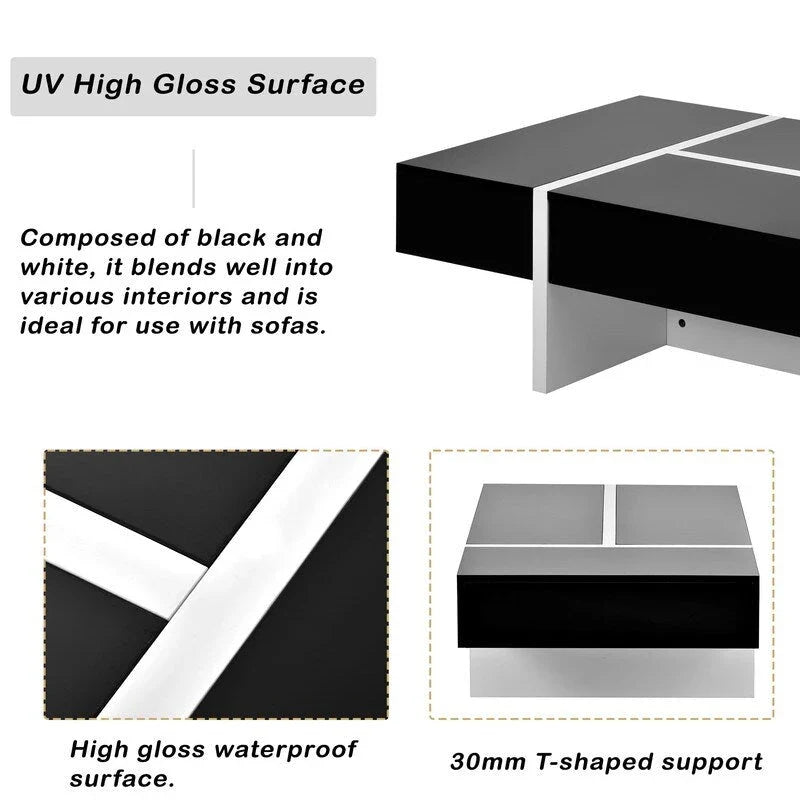 Contemporary Rectangular Coffee Table for Living Room - High Gloss Finish Cocktail Table, Ideal Centerpiece for Sofas 8
