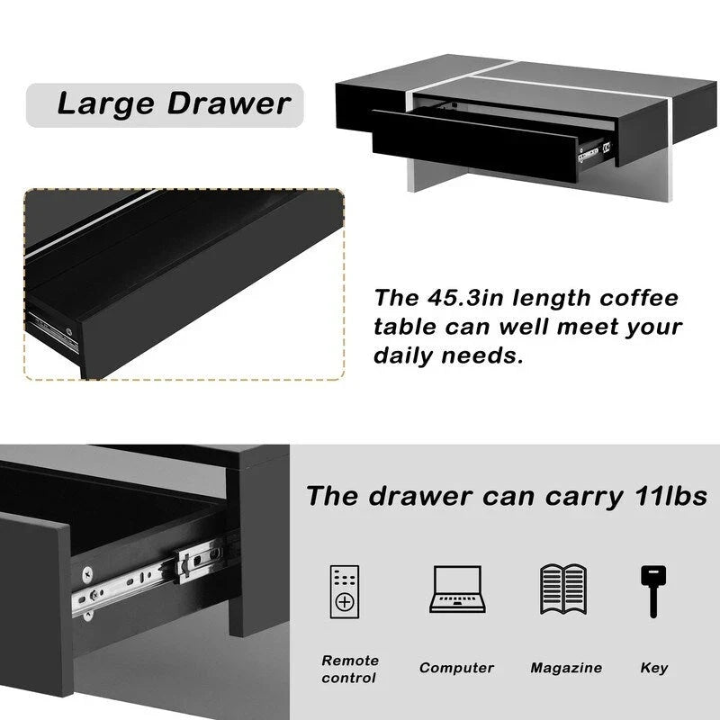 Contemporary Rectangular Coffee Table for Living Room - High Gloss Finish Cocktail Table, Ideal Centerpiece for Sofas 9